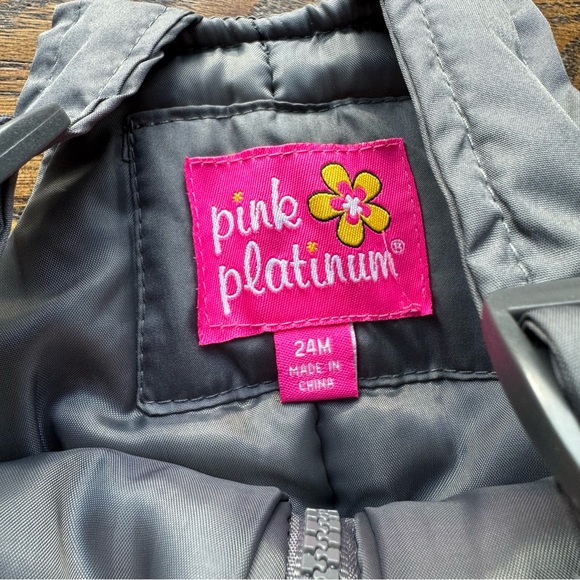 Pink Platinum Kids Gray Snow Bib Overalls 24M - Picture 2 of 9